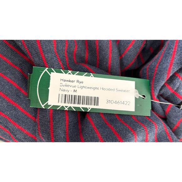 Hawker Rye Mens Striped Bellevue Lightweight Hooded Sweater Size M Navy Blue NWT - Picture 7 of 8